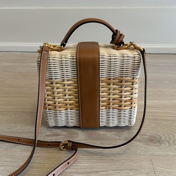 Mark Cross Rattan Wicker and Leather Box Bag - Picture 2 of 7
